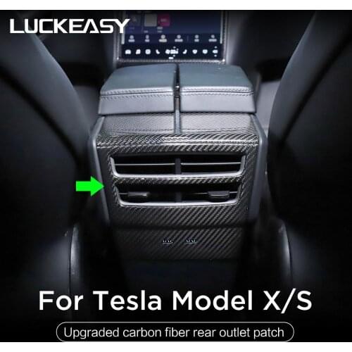 LUCKEASY Interior Accessories For Tesla Model X tesla model s Car Rear exhaust outlet decorative patch real carbon fiber trim