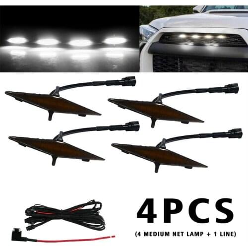 4pcs Car White LED Front Grille Running Lights Smoked Lens Day-time Running Lamp Fit For Toyota 4Runner 2014-2019 DIY Parts