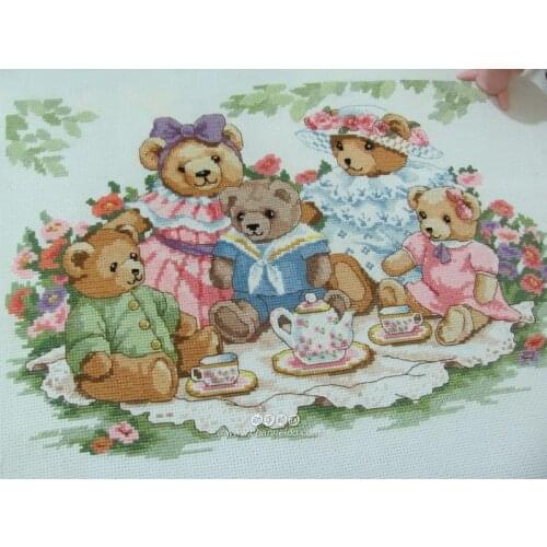 FREE delivery hot sell Top Quality counted cross stitch kit teddy bear Afternoon tea DIM 3733