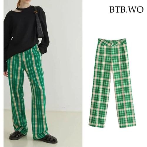 BTB.WO Women's Plaid Trousers