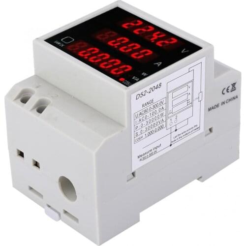 Power Meter D52-2048 Multi-Function Meter Rail Digital Displayed AC Voltage Current Power Factor Meter AC80~300V 100A Digital