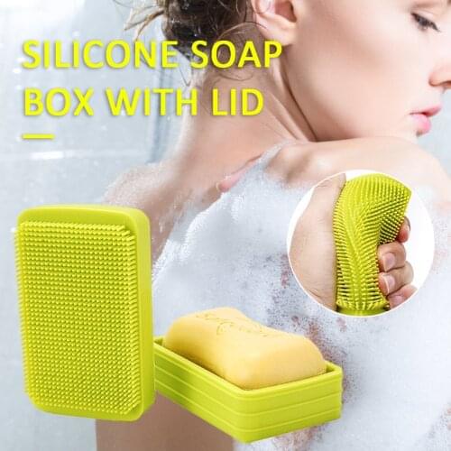 Double-Sided Silicone Bath Brush Rubbing Back Mud Peeling Body Massage Shower Soap Box With Lid Skin Clean Brush Skin Care Tool