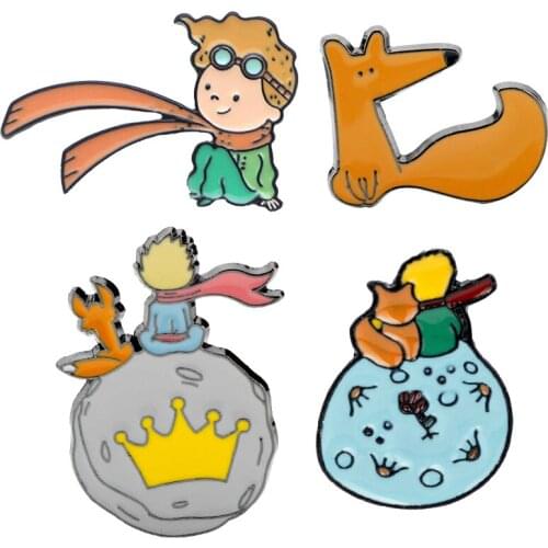The Little Prince Enamel Zinc Alloy Pins Anime Le Petit Prince Fox Rose Brooch Bag Clothes Badge Classical Fairy Jewelry