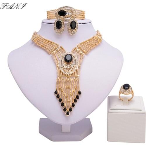Fani Exquisite Dubai gold-colorful Jewelry set Brand 2018 Nigerian Wedding African Beads crystal jewelry set wholesale Design