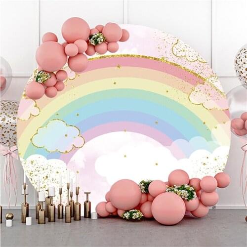 DAWNKNOW Round Circle Photography Background Backdrop Cartoon Cloud Rainbow Children Birthday Party Decoration Photo Studio