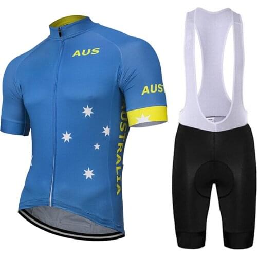 Australia 2020 SummerMen Blue Cycling Jersey Set Bike Road Mountain Race Short Bib Gel Pad Breathable