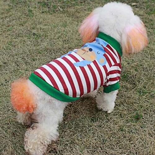 Dog T-shirt Cartoon Print Close-fitting Cotton Puppy Striped T-shirt for Spring