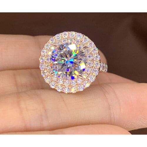 Huitan Luxury Rose Gold Color Women Ring Inlaid Dazzling Round Cubic Zirconia Brilliant Bridal Wedding Engagement Eternity Rings