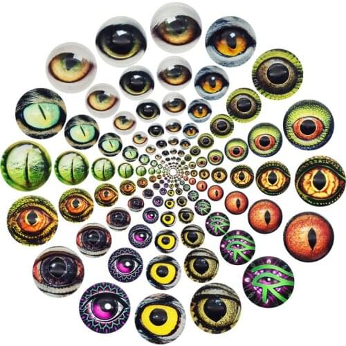 Julie Wang 90/100PCS In Pairs Glass Cabochons Mixed Round Dragon Cat Animal Beast Doll Eyes Flat Back Jewelry Making Accessory