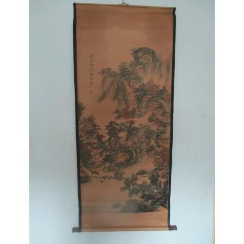 Home wall decoration painting ,Chinese old paper scroll painting Ren bo nian "3 Gu Mao Lu" landscape Painting