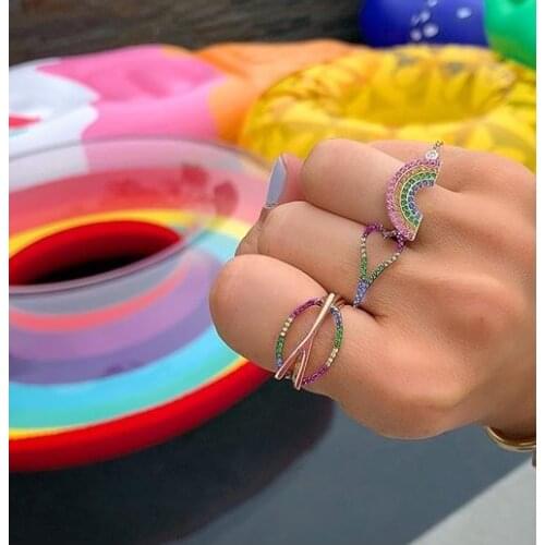 COLORFUL CLEAR cz hollow heart ring for lover valentines gift Gold color fashion finger jewelry trendy heart design