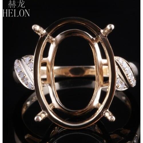 HELON Oval 13x18mm Solid 10K Yellow Gold Natural Diamonds Semi Mount Engagement Wedding Ring Women Party Gift Fine Jewelry