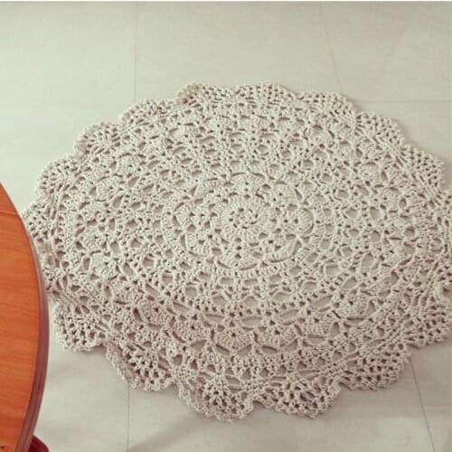 2017 new arrival 120cm round natural cotton rope crochet lace floor rug for living room handmade carpet with colorful rope