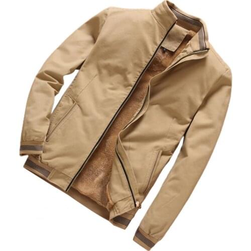 Fashion Men Fleece Jacket Coat Stand Collar Inside Pocket 2021 Autumn Winter Long Sleeve Zipper Thickened Outerwear Office