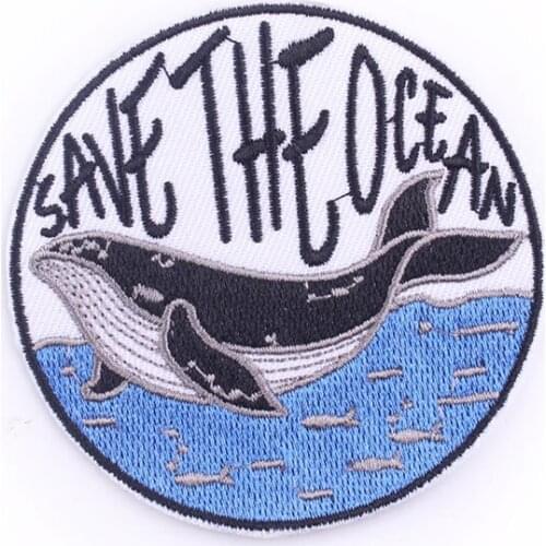 Cartoon Whale Patch Hippie Letter Embroidered Patches For Clothing Cartoon Animal Stickers Cloth Patches On Clothes Applique