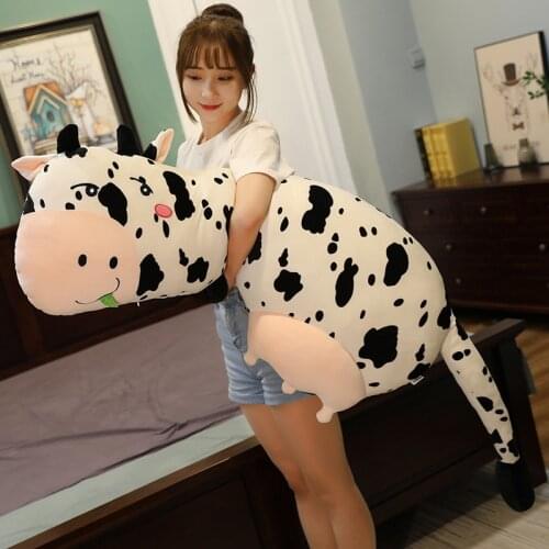 55cm-110cm Simulation Milk Cow Plush Stuffed Pillow Soft Cartoon Eatting Grass Cattle Doll Bedside Cushion Sleeping Pillow Gifts