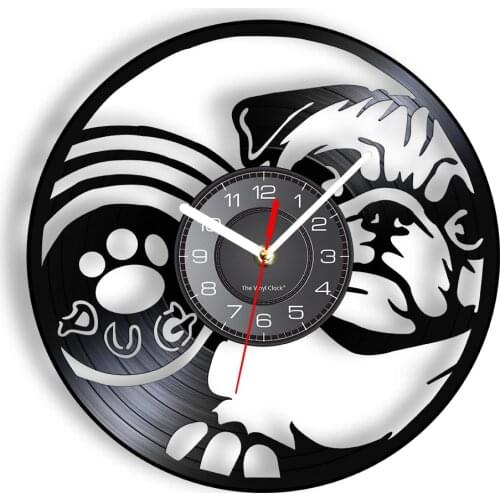 Pug Dog With Paws Vinyl LP Record Wall Clock Cute Pekingese Peke Home Decor Silent Watch For Bedroom Doggy Puppy Owners Gift