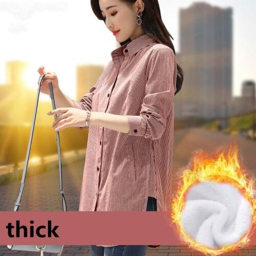 2020 New Fashion Spring Stripe Cotton Women Shirt Loose Casual Thicken Winter Womens Shirts Plus Size Tops 5XL WXF606