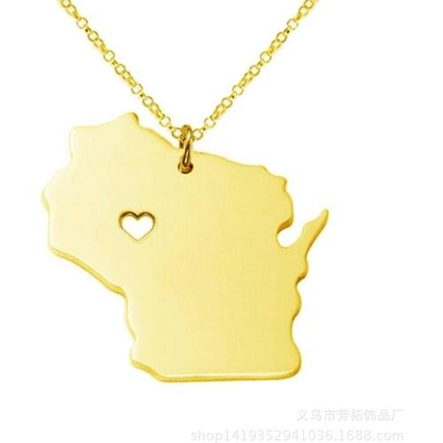 Wisconsin Map necklace USA State Stainless steel necklace.Give gifts to friends