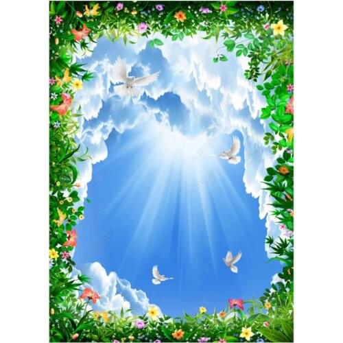Custom photo wallpaper 3d ceiling murals wallpaper for walls 3 d Blue sky, white clouds, leaves, flowers zenith mural wall paper