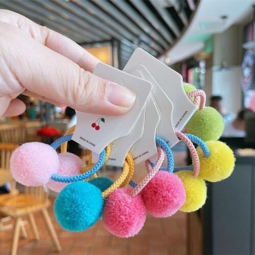 2PCS New Cute Colored Hairball Princess Headwear Kids Elastic Hair Bands Children Ropes Girls Accessories Baby Headdress