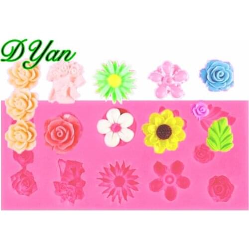 Roses Sunflowers Five Petals Fondant Cakes DIY Various Flower Cakes Decorative Baking Molds A1714