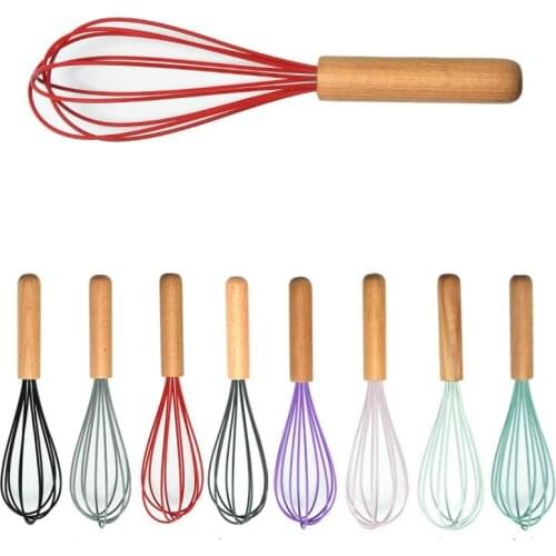 Manual Egg Beater Mixer Mini Wooden Kitchen Egg Whisk Bake Tool Egg Agitator Silicone Eco-Friendly