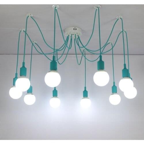 Modern Cyan Chandeliers 3-16 Arms Retro Adjustable Edison Bulb Lamp E27 Art Spider Ceiling luminaire Fixture