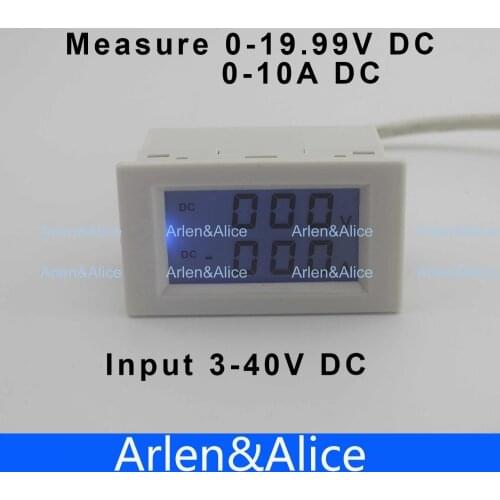 LCD display DC Voltage and current meter voltmeter ammeter range DC 0-19.99V 0-10A Blue backlight DC 3~40 Input