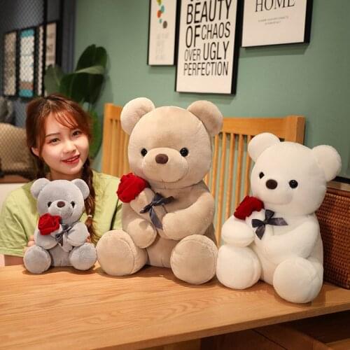 High Quality Classic Rose Teddy Bear Plush Toy 3 Colors Bear Soft Stuffed Cartoon Animal Doll Valentines Gift For Love Kids