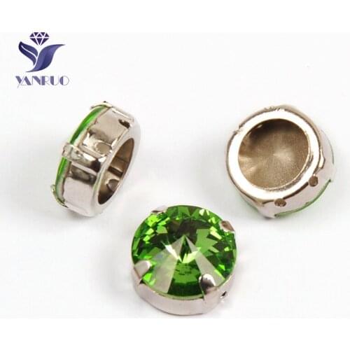 YANRUO 1122 All Sizes Peridot Rivoli Crystal Sewn Stones Pointed Back Strass Glass Rhinestones For Wedding Dress