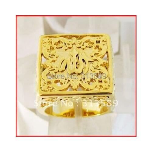 Order 10$ get tracking info/ NEW YELLOW GOLD OVERLAY FILLED WITH BRASS GP SQUARE MUSLIM ALLAH GOD RING SIZE 7 TO 11/GREAT GIFT