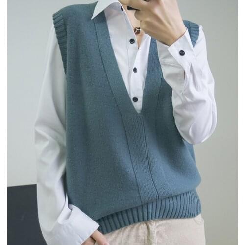 BARESKIY Womens Cotton V-neck Knit Sleeveless Sweater Solid Color Basic Vest Loose Short Casual Vest