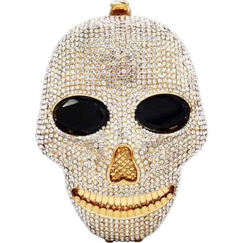 Fashion Skull Crystal Bags Black Halloween Purse Women Clutch Bags Party Prom Evening Bags SC027