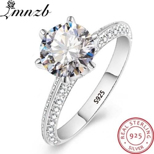 LMNZB 100% Real 925 Sterling Silver Rings Luxury 2Ct CZ Zircon Wedding Engagement Rings for Women Fine Jewelry Gift LRX279