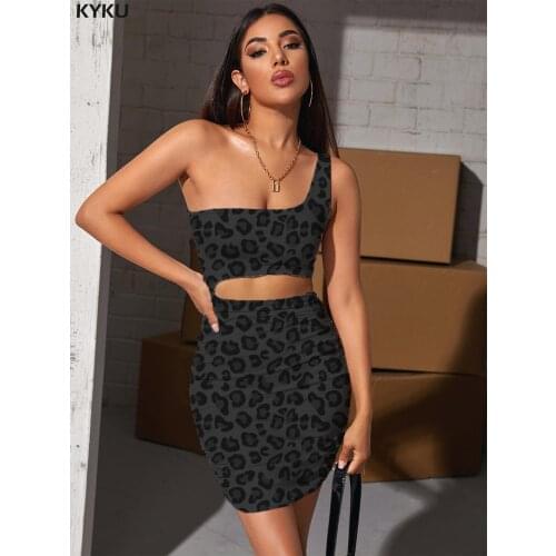 KYKU Brand Leopard Dresses Women Gray Vestido Sexy Harajuku Halter Sleeveless Funny Hollow out Dresses Womens Clothing Plus Size