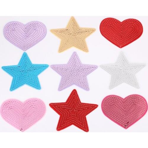 1Pcs Star and Heart Iron On Embroidered Patches Appliques Fabric Badges Sticker Motif, For DIY Clothing Sew on Accessories
