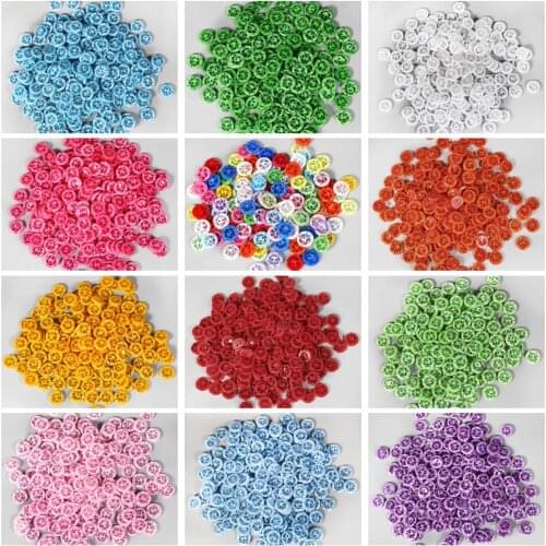 100PCS 14x2MM Transparent Mixed Flowers Shape Dyed Resin Buttons Coat Boots Sewing Clothes Accessory Decoration Button