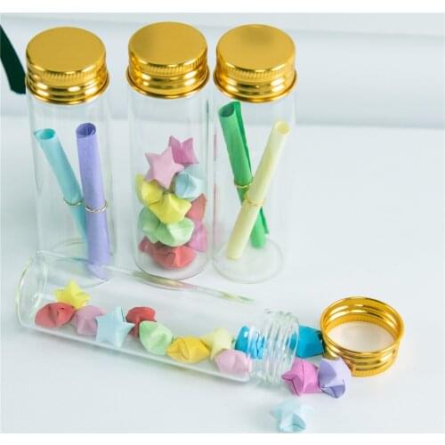 20 pcs 30x100x21mm Small Glass Bottles With Golden Screw Cap DIY 50ml Empty Wishing Stars Bottles Glass Containers Jars