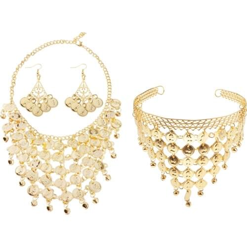 3pcs Adults Tribal Belly Dance Jewelry Necklace Earrings Headband Dancewear