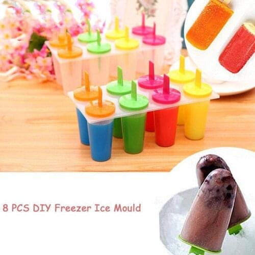 8 Cell Plastic Candy Color Ice Mold Home Diy Frozen Lolly Molds Freezer Sticker Ice Stickers Popsicle Maker Juice Cream Mou
