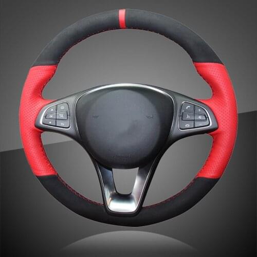 Auto Braid On The Steering Wheel Cover for Mercedes Benz C180 C200 C260 C300 B200 Interior Hand Sewing Car Steering Wheel Cover