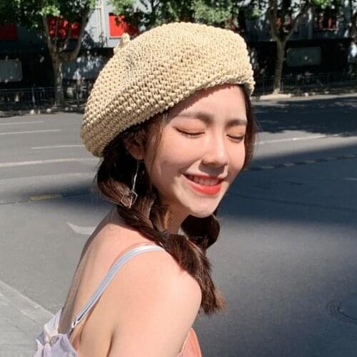 Summer Weave Beret Female Straw Hats For Women Spring Autumn Flat Sun Hat Breathable Casual Holiday Artist Beach Cap Chapeau