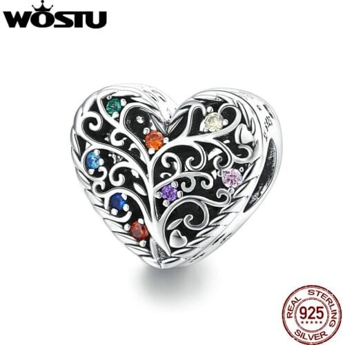Wostu 925 Sterling Silver Original Charm Tree of Life CZ Oxidized silver for Brand Jewelry DIY Make for women Girl SCC1608