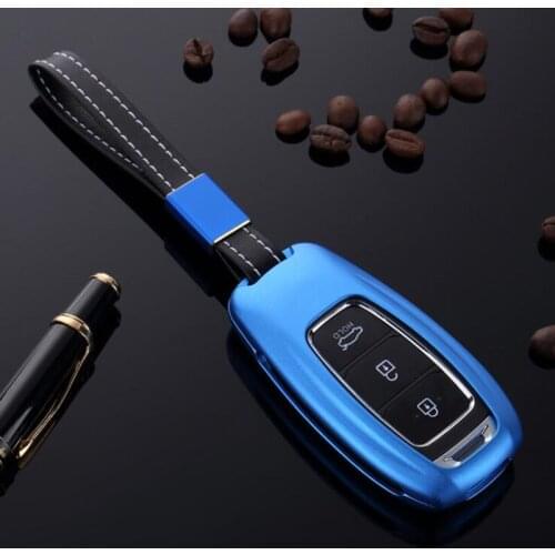 3 Buttons Genuine Leather Aluminum Alloy Car key cases For 2018 Hyundai IX35 Key Shell