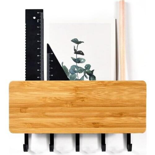 Wood Plastic Hooks Decorative Wall Hanging Shelf Sundries Storage Box Prateleira Hanger Organizer Key Rack Holder Wooden Shelf