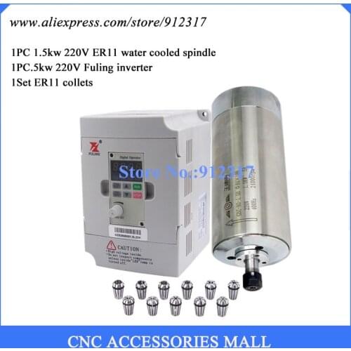 1.5kw ER11 24000rpm water cooled spindle motor and VFD Inverter 1.5kw 220V Spindle motor controller DZB280B001.5L2DK