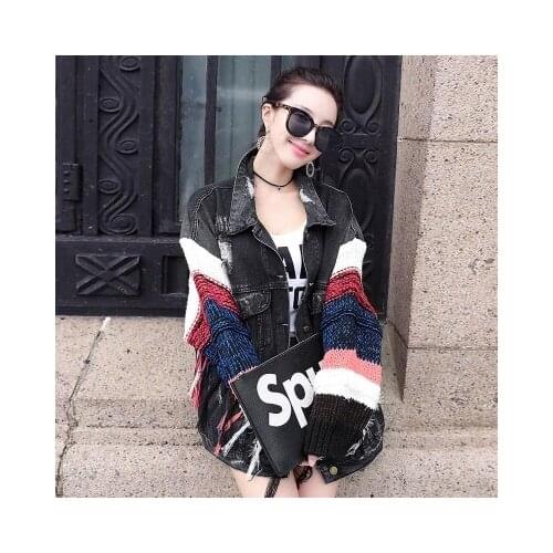 Denim Jacket Womens New Fall 2020 Womens Loose Korean Edition Student Splicing Medium Length Denim Top Fashion