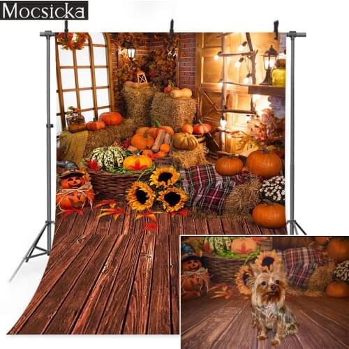 Fall Thanksgiving Backdrop Barn Autumn Pumpkins Baby Portrait Photography Maple Leaves Sunflower Halloween Party Background