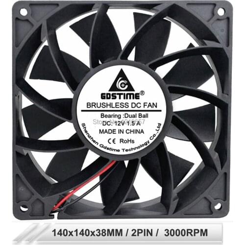 Gdstime 14038 140mm DC 12V 2Pin 14cm 140x140x38mm Two Ball Bearing Server Cooler Cooling Fan